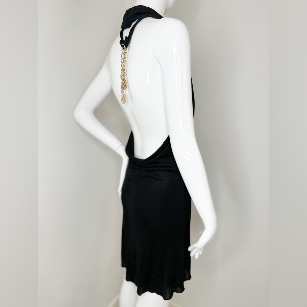 Versace black mini dress with Medusa embellishment